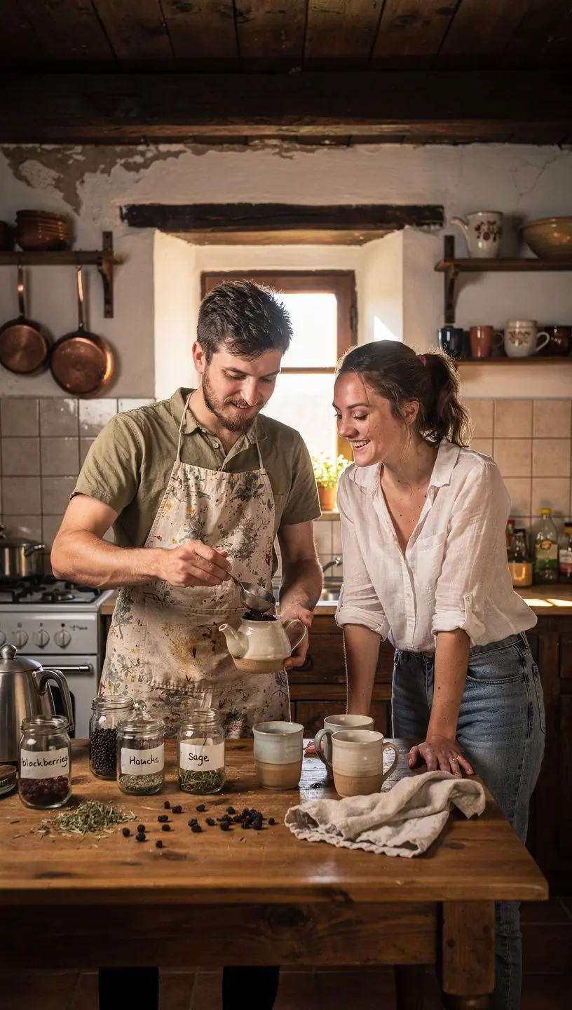 A feketeáfonya és a zsálya összhangja, amely élénk színt kölcsönöz a teának.